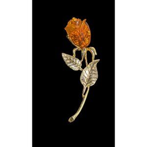 Vintage Amber‎ Rose Gold Tone Flower Brooch Elegant Pin Jewelry 3: